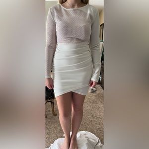 White with gold beads short dres